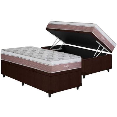 Cama Box Baú Solteiro: Colchão Molas Herval Maxspring Coimbra + Base Crc Courano Brown(88x188)