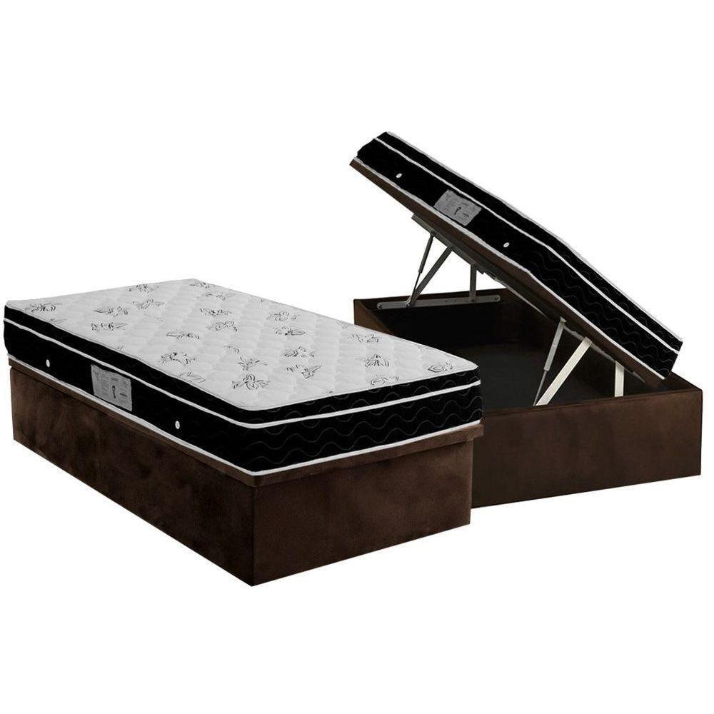 Cama Box Baú Solteiro: Colchão Molas Ortobom Nanolastic Physical + Base CRC Suede Brown(88x188) - 1