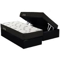 Cama Box Baú Solteiro: Colchão Espuma Ortobom D45 Light Saúde OrtoPillow + Base CRC Suede Black(88x188) - 1