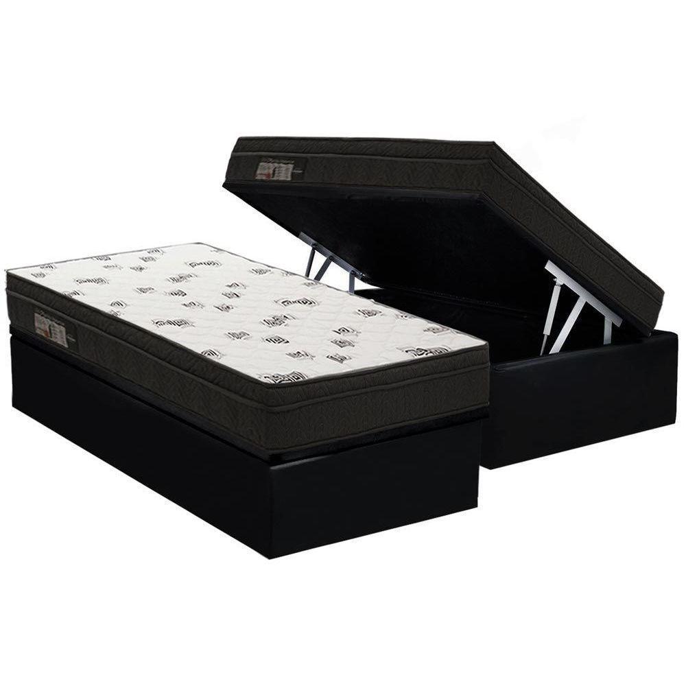 Cama Box Baú Solteiro: Colchão Espuma Ortobom D45 Light Saúde OrtoPillow + Base CRC Courano Black(88x188) - 1