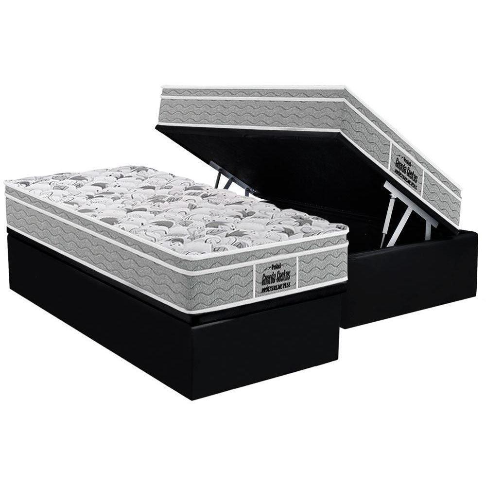 Cama Box Baú Solteiro: Colchão Ortopédico Probel D45 - Ep Guarda Costas Próextreme Plus + Base Crc Suede Black(88x188) - 1