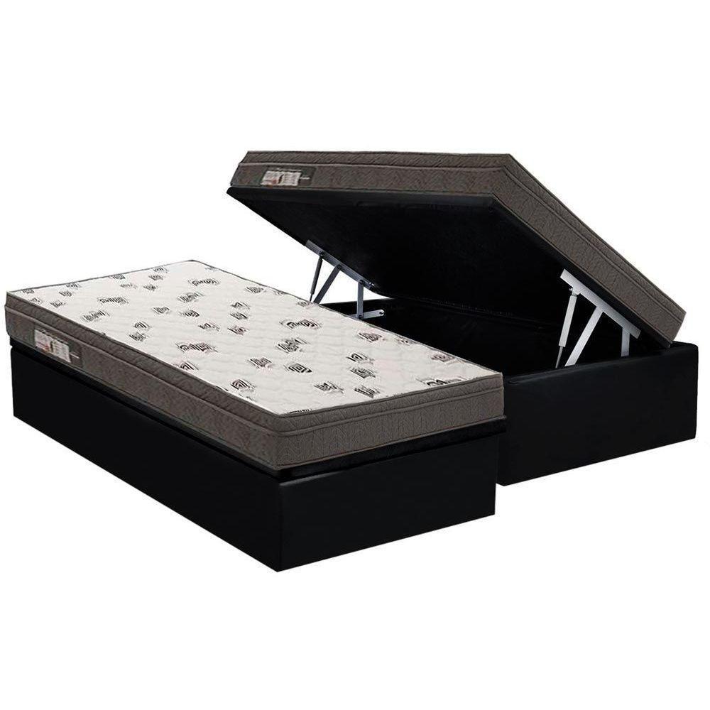 Cama Box Baú Solteiro: Colchão Espuma D45 Ortobom Light Saúde OrtoPillow + Base CRC Courano Black(88x188) - 1