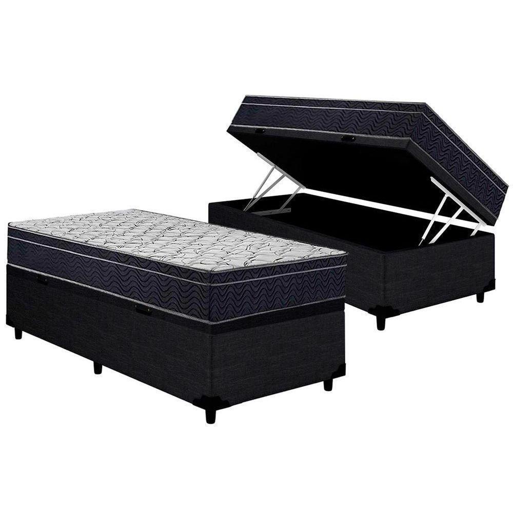 Cama Box Baú Solteiro: Colchão Espuma D45 Ortobom Airtech 150 + Base CRC Courano Black(88x188) - 1