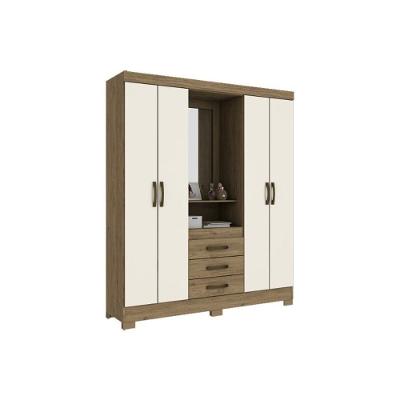 Guarda Roupa Solteiro 4 Portas e 3 Gavetas c/ Espelho e Pés Briz B24 Branco - Henn
