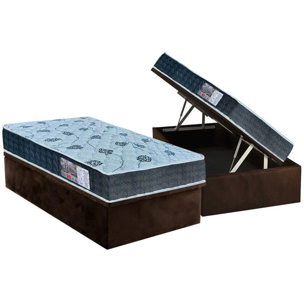 Cama Box Baú Solteiro: Colchão Anatômico Orthoflex D45 / EP Cecina + Base CRC Suede Brown(88x188) - 1