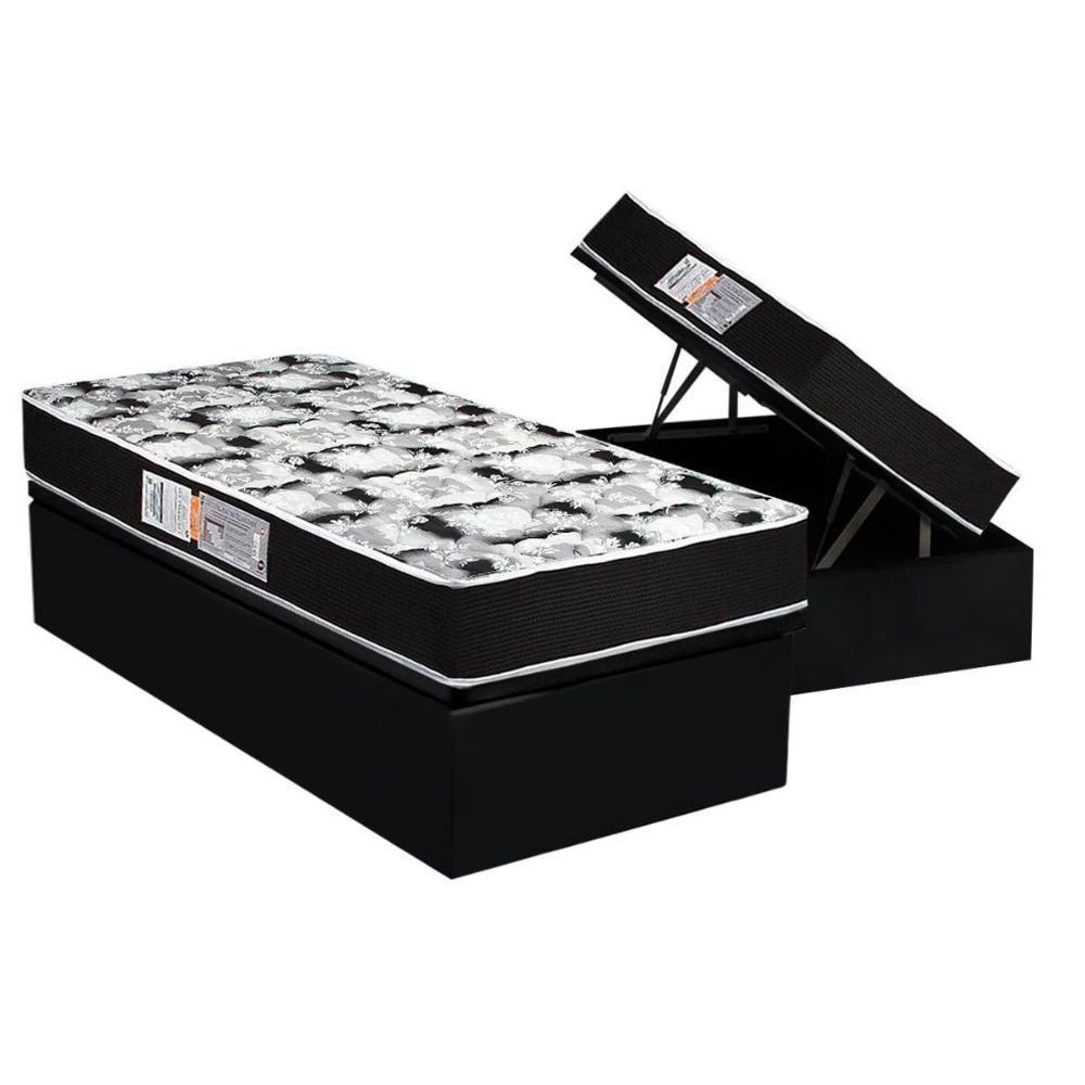 Cama Box Baú Solteiro: Colchão Espuma D45 Luckspuma Gran Luck Pró Saúde Duplo + Base CRC Suede Black(88x188) - 1