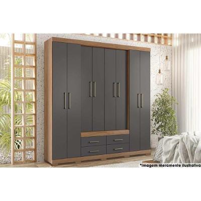 Guarda Roupa Casal Nápoles Jatoba-grafitte 8 Portas de Abrir 4 Gavetas Blush Santos
