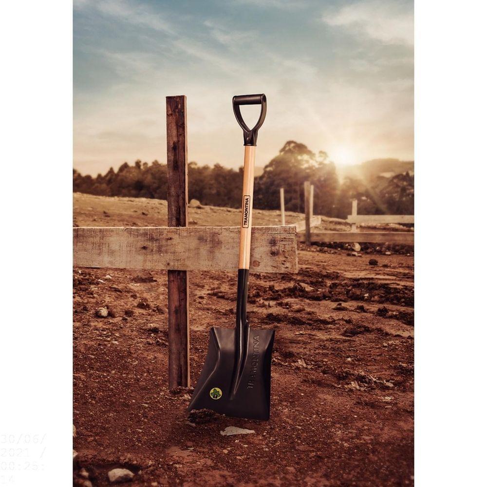 Pá Quadrada 465-30 Em Aço Com Cabo De Madeira 71 Cm Com Empunhadura Plástica Curva Ergonô - 3