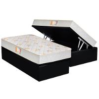 Cama Box Baú Solteiro: Colchão Espuma Castor D28 Sleep Max Duplo + Base CRC Suede Black(88x188) - 1