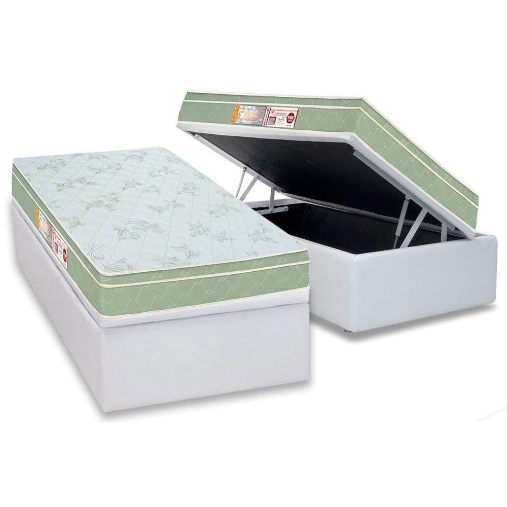 Cama Box Baú Solteiro: Colchão Espuma D33 Castor Sleep Max Euro Pillow + Base CRC Courano White(88x188) - 1