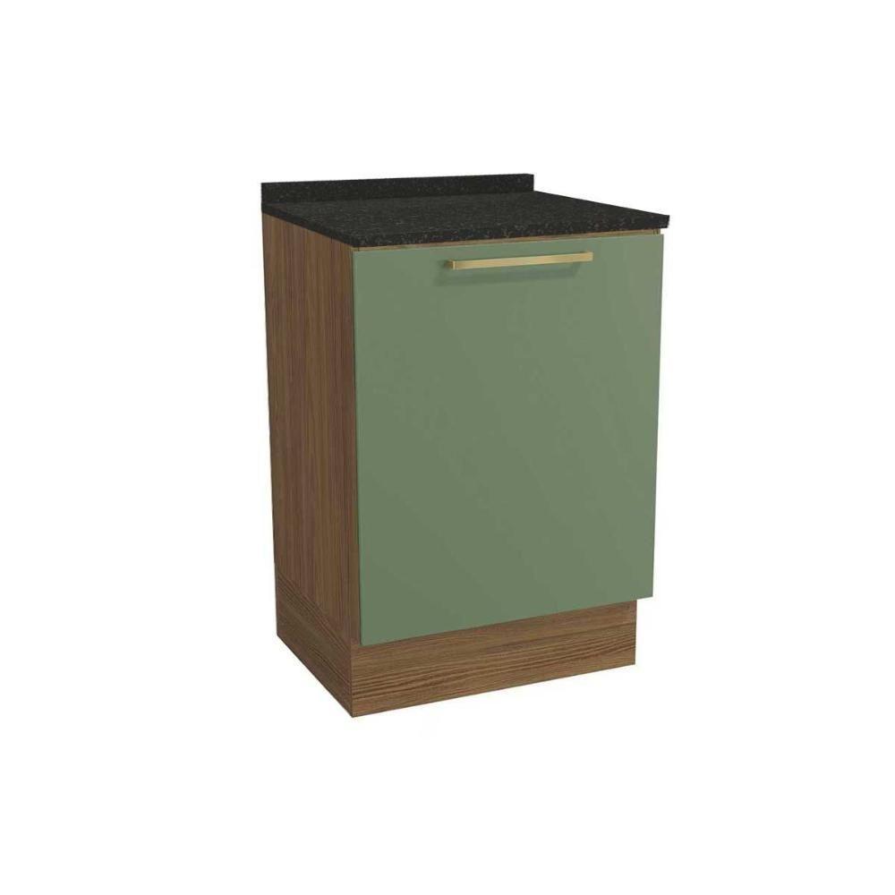 Gabinete de Cozinha Modulado Balcão Botanic M629 1 Porta c/Tampo 60cm Nogueira/Oliva/Preto Brilho - Kappesberg - 1