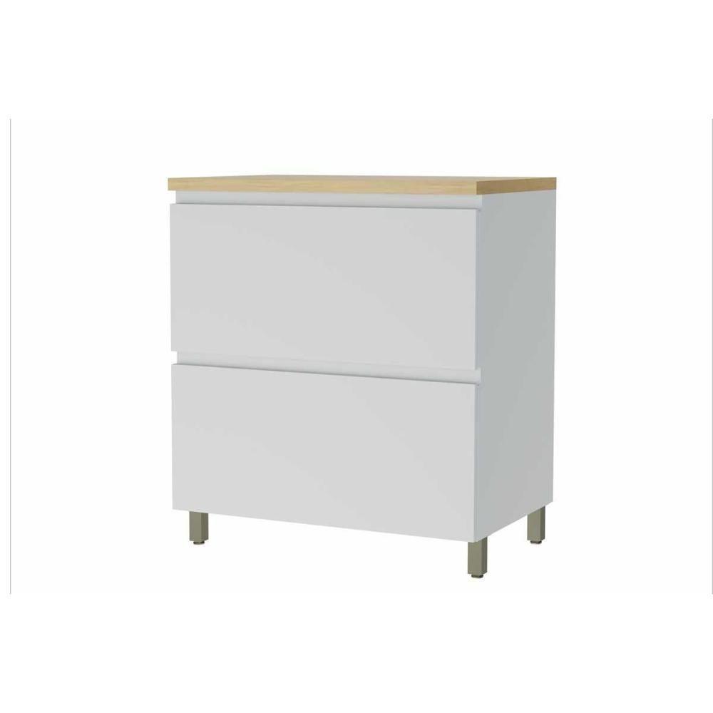 Gabinete de Cozinha Modulado Balcão Rainha 1 Porta Basculante e 1 Gaveta c/ Tampo 80cm Branca/Nature - Nesher - 1