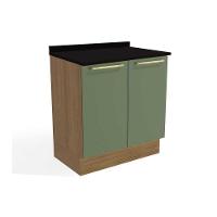 Gabinete de Cozinha Modulado Balcão Botanic M623 2 Portas c/Tampo 80cm Nogueira/Oliva/Preto - Kappesberg - 1