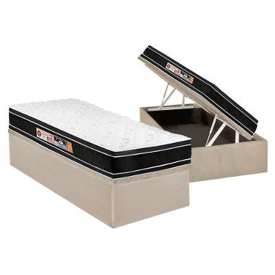 Cama Box Baú Solteiro: Colchão Espuma D33 Castor Black e White Air Double Face Euro Pillow + Base CRC Suede Clean(88x188)