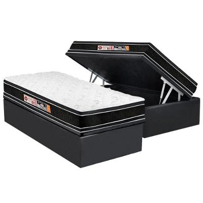 Cama Box Baú Solteiro: Colchão Espuma D33 Castor Black e White Air Double Face Euro Pillow + Base CRC Suede Gray(88x188)