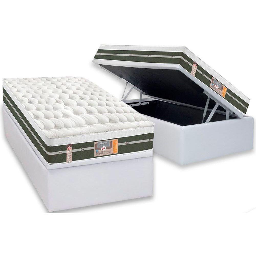 Cama Box Baú Solteiro: Colchão Molas Bonnel Castor Silver Star Air + Base Crc Courano White(88x188) - 1