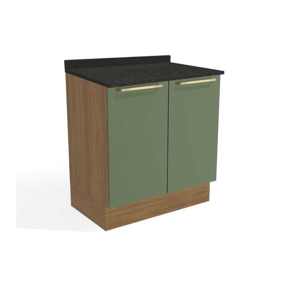 Módulo Cozinha Kappesberg Botanic Balcão Botanic M623 2 Portas c/Tampo 80cm Nogueira/Oliva/Preto Brilho - Kappesberg - 1