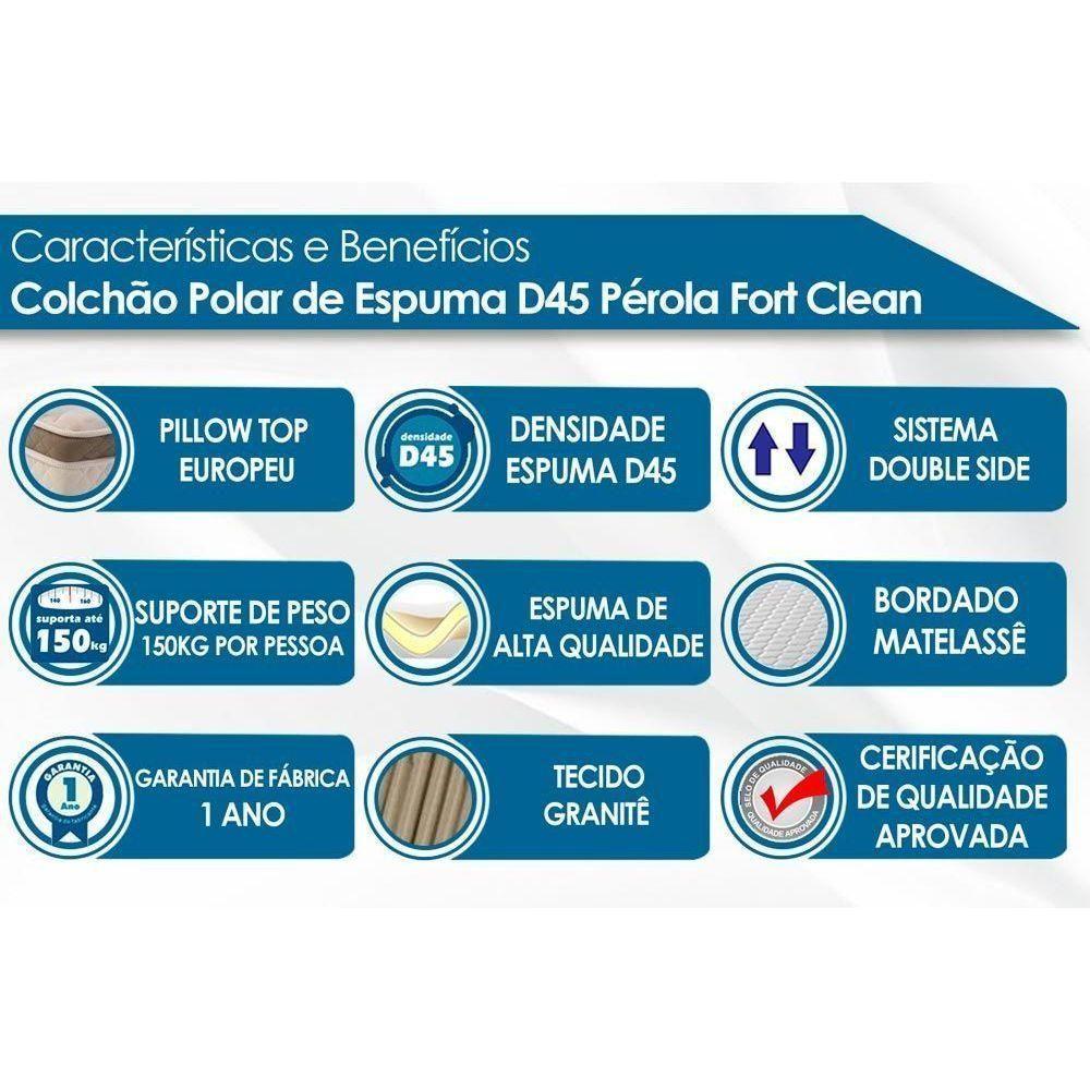 Cama Box Baú Casal: Colchão Espuma D45 Polar Pérola Fort + Base CRC Suede Clean(138x188) - 2