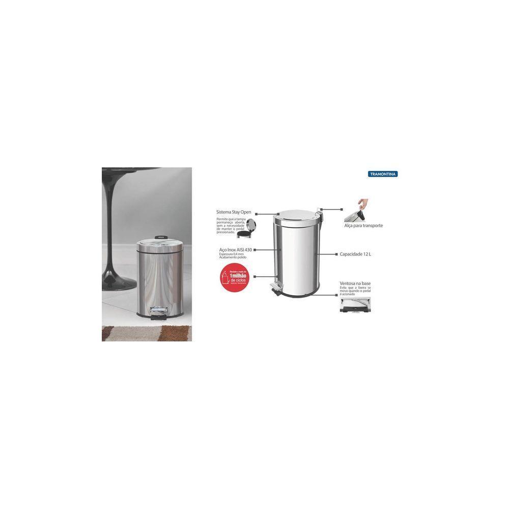 Lixeira Inox Com Pedal Brasil Com Acabamento Polido E Balde Interno Removível 12 L - 6