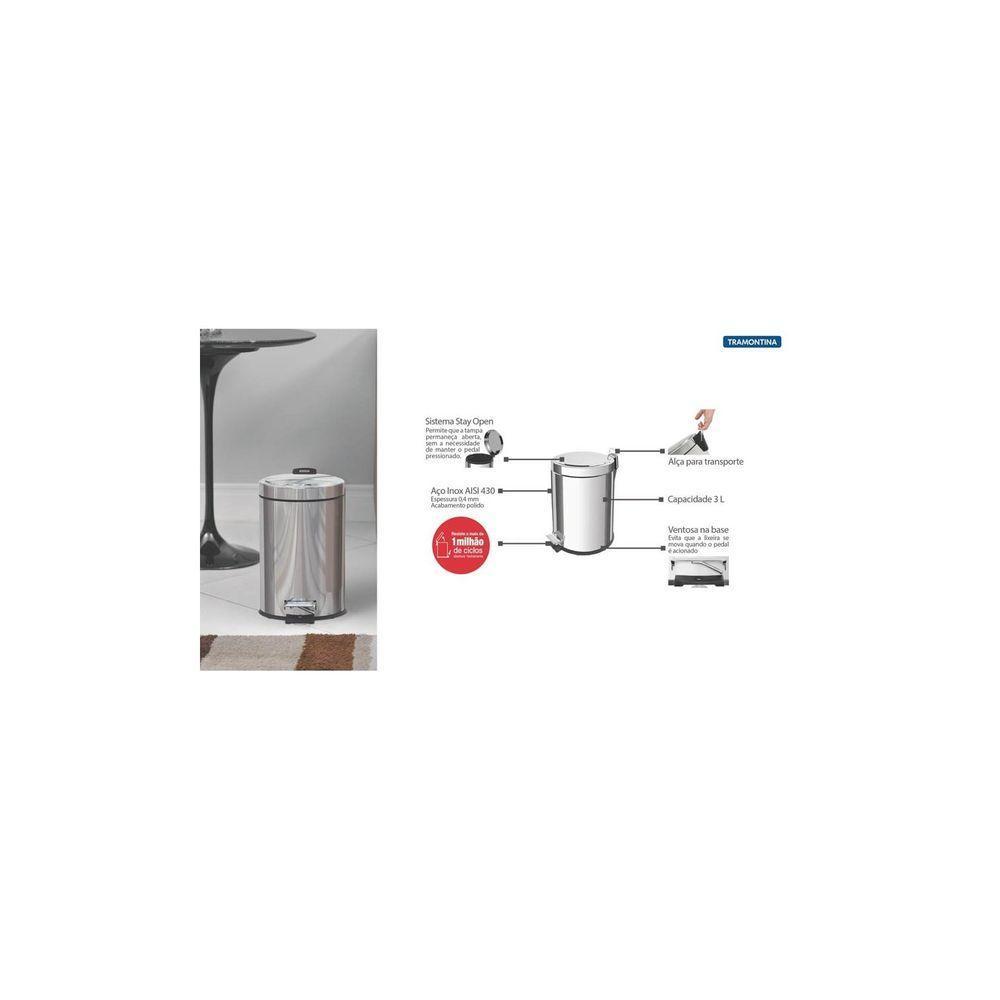 Lixeira Inox Com Pedal Tramontina Brasil Com Acabamento Polido E Balde Interno 3 L Tramontina - 3