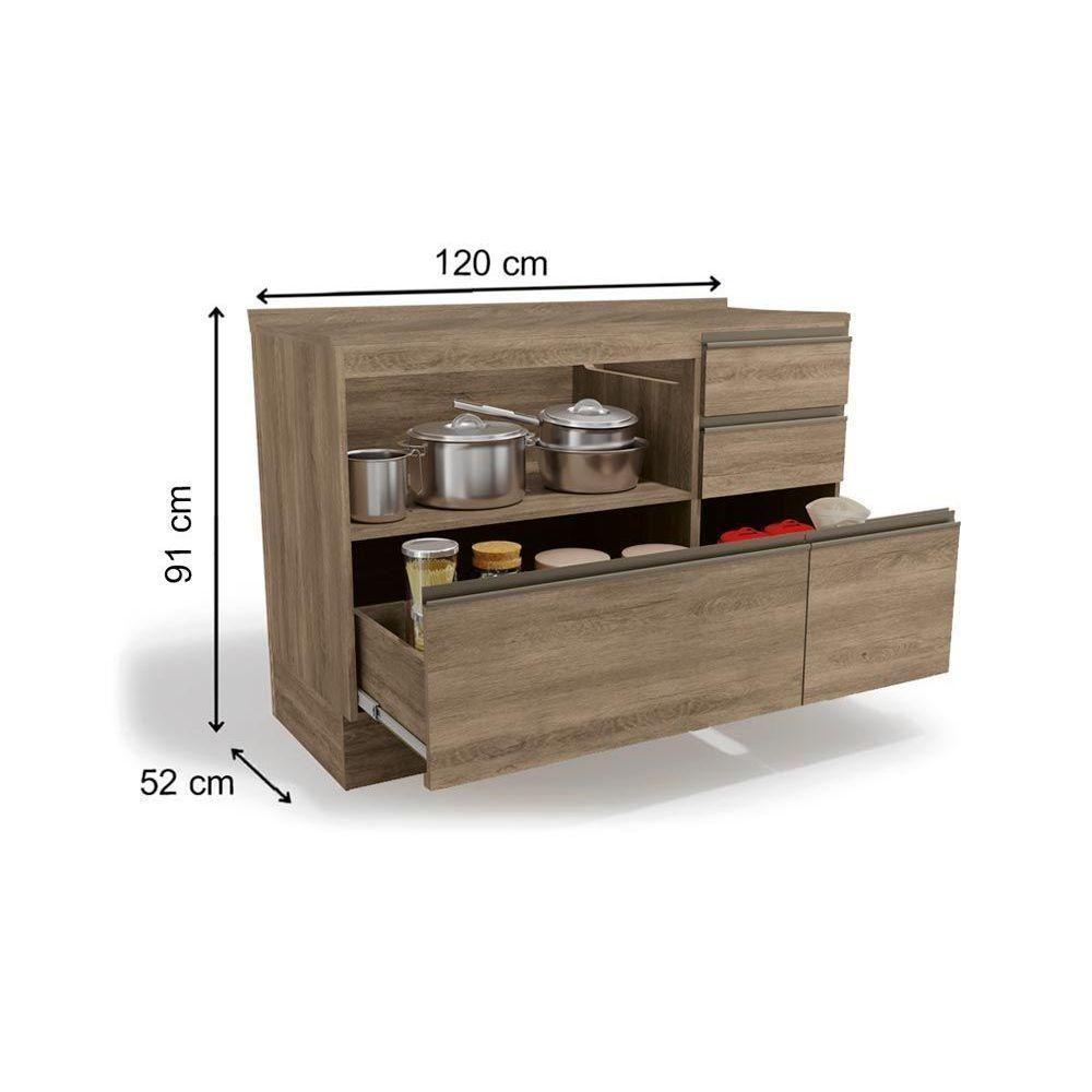 Gabinete de Cozinha Modulado Balcão Maxxi G746 4 Gavetas e 1 Porta c/Tampo 120cm Nogal/Nogal - Kappesberg - 5
