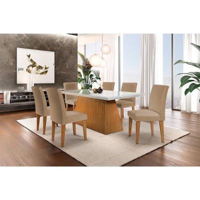 Kit Mesa Luna Tampo Vidro 180cm Canto Reto + 6 Cadeiras Imbuia-turim