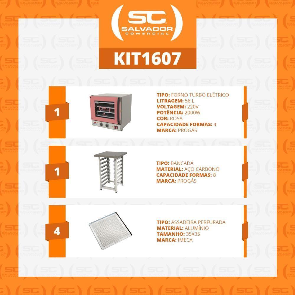 Kit - Forno Turbo Elétrico Fast Oven Prp-004 220v Rosa + Bancada Mes-004 + 4 Assadeiras - Progás - 5