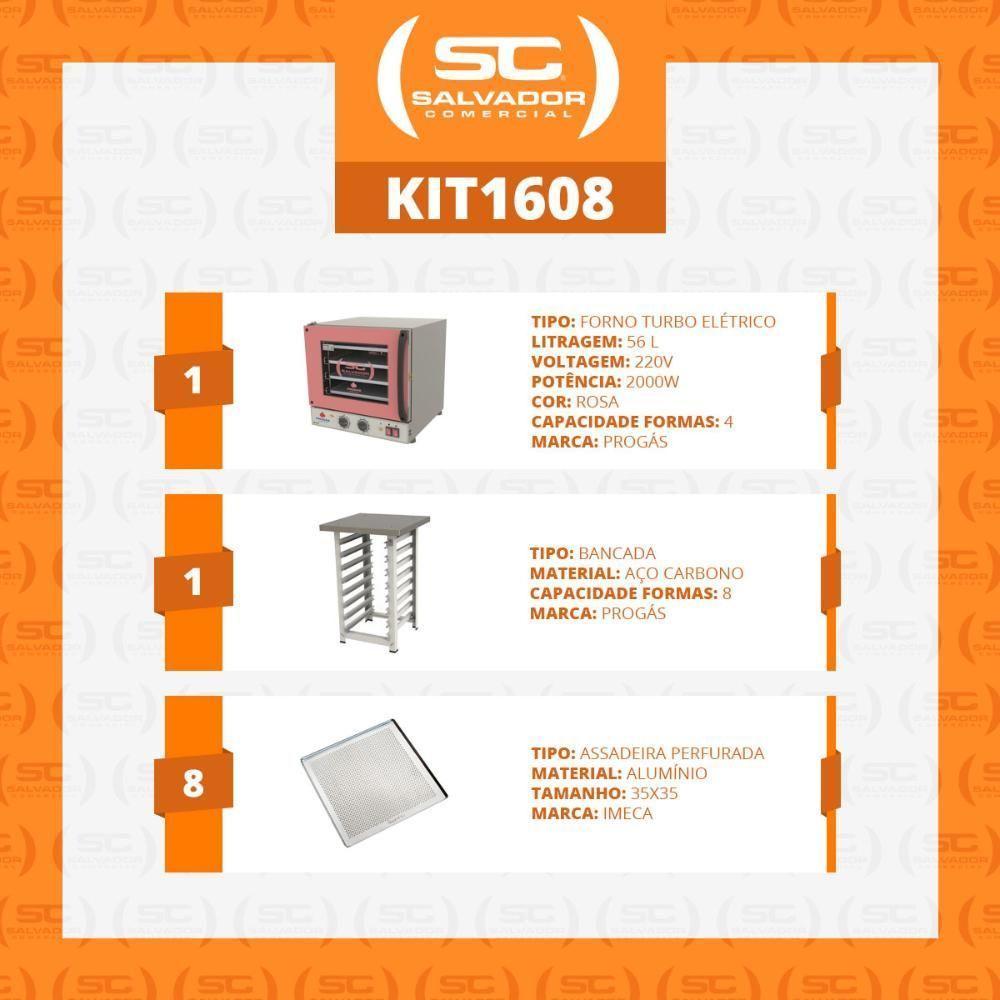 Kit - Forno Turbo Elétrico Fast Oven Prp-004 220v Rosa + Bancada Mes-004 + 8 Assadeiras - Progás - 5