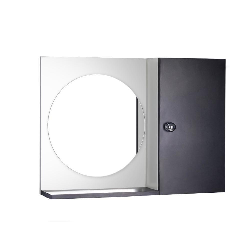 Espelho Redondo para Banheiro com Armário Preto e Branco - 1