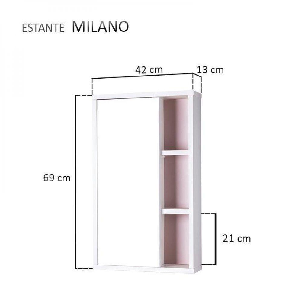 Espelho para Banheiro com Armário Branco e Rosa 69 X 42cm - 2