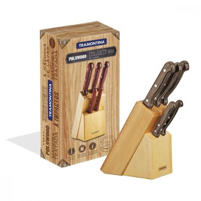 Jogo de Facas Tramontina Polywood Suporte de Madeira 6 Peças