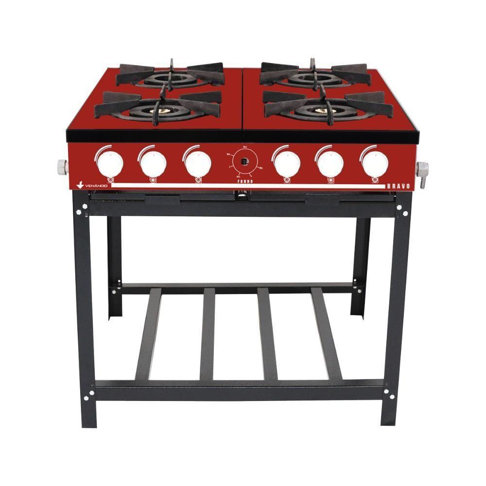 Fogão A Gás Bravo Multicores 4 Bocas Br4b - Venâncio Vermelho Vermelho - 1