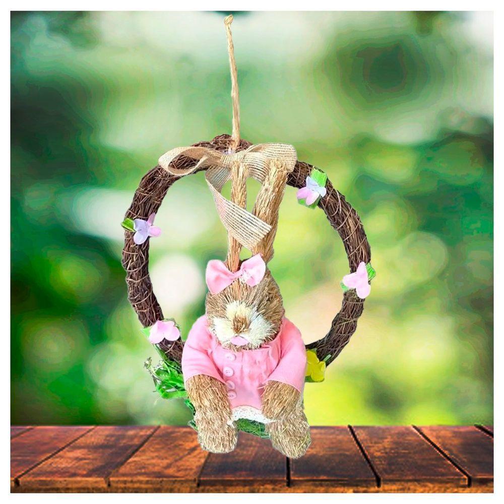 Guirlanda Enfeite Páscoa Coelhinho Palha 26cm - 2