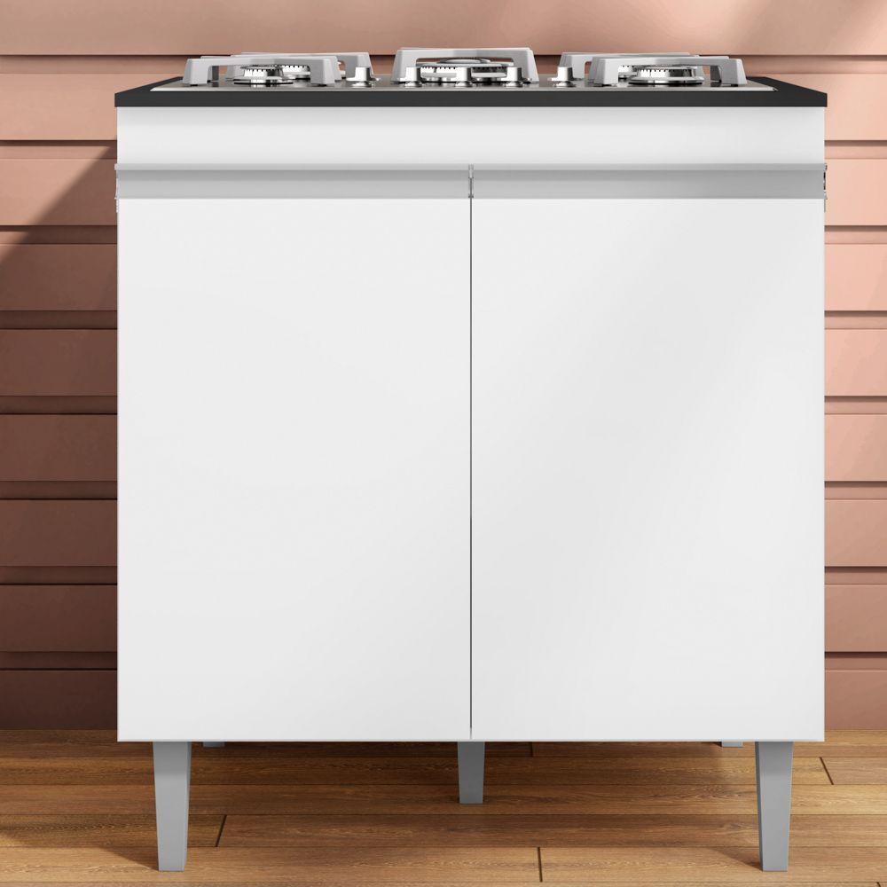 Balcão Com Tampo Para Cooktop 5 Bocas 2 Portas Andréia Branco - Ajl Móveis - 3