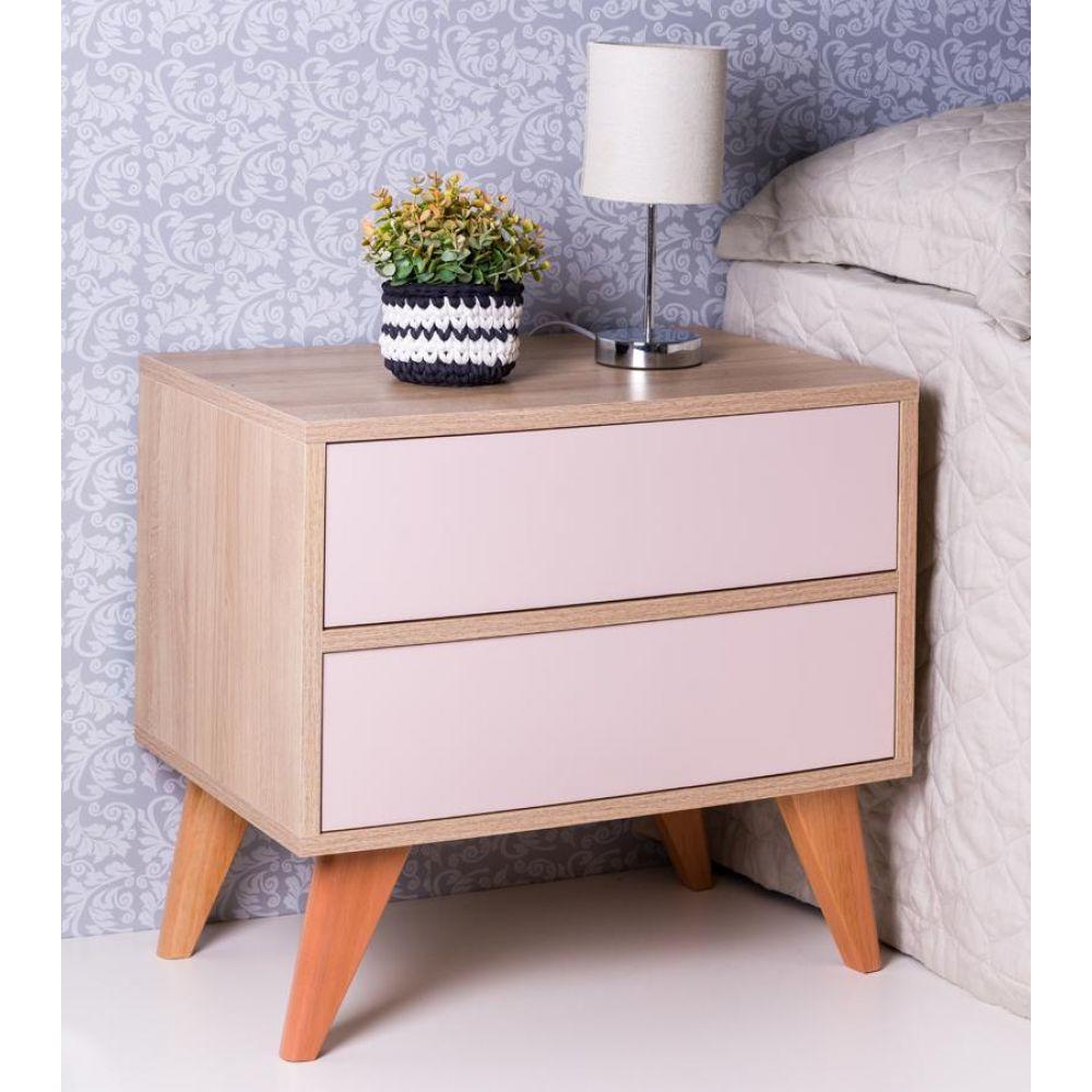 Mesa De Cabeceira Retrô Bréscia Carvalho e Rosa Claro - 3