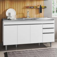 Balcão Gabinete Com Pia Inox 150cm 4 Portas 2 Gavetas Marrocos Branco - Lumil - 1