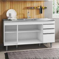 Balcão Gabinete Com Pia Inox 150cm 4 Portas 2 Gavetas Marrocos Branco - Lumil - 2