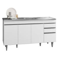 Balcão Gabinete Com Pia Inox 150cm 4 Portas 2 Gavetas Marrocos Branco - Lumil - 3