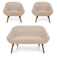 Kit 01 Namoradeira 02 Lugares e 02 Poltronas Giovana Suede Castanho Bege - 2