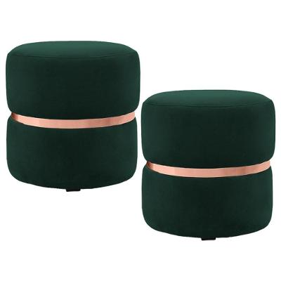 Kit 2 Puffs Decorativos Com Cinto Rosê Round B-303 Veludo Verde Musgo - Domi