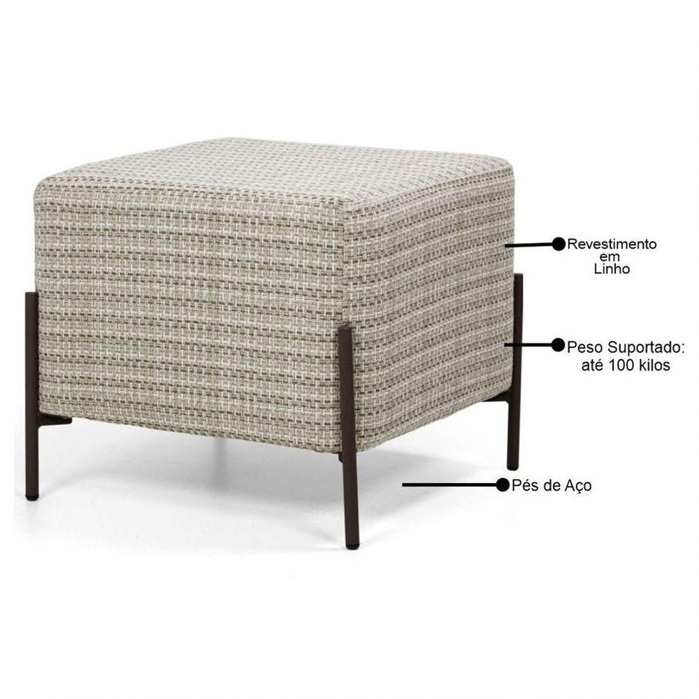 Kit 2 Puffs Decorativos 45cm Base Aço Status A-207 Linho Bege Mesclado - 2