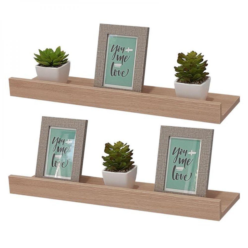 Kit 2 Prateleiras Porta Quadros 80 X 15cm Carvalho Suporte - 1