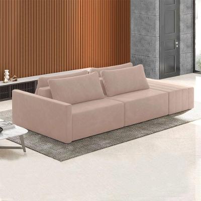 Sofá Ilha Modulado Milos 232cm Puff Lateral Veludo Rosê G33 - Gran Belo