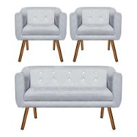 Kit 01 Namoradeira e 02 Poltronas Julia Cinza Com Strass - 1