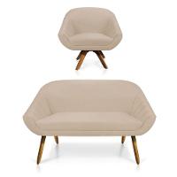 Kit 01 Namoradeira 02 Lugares E 01 Poltrona Giovana Suede Bege - 1