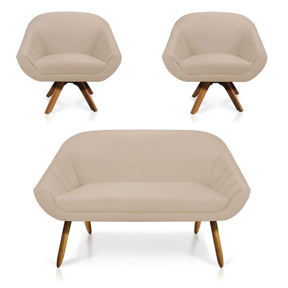 Kit 01 Namoradeira 02 Lugares E 02 Poltronas Giovana Suede Bege - 1