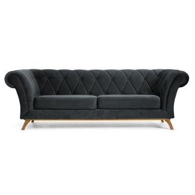 Sofá 230cm 3 Lugares Base Madeira Império B-317 Veludo Cinza