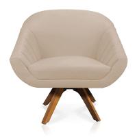 Kit 01 Namoradeira 02 Lugares E 02 Poltronas Giratória Giovana Suede Base Madeira Mm30 D'rossi Bege