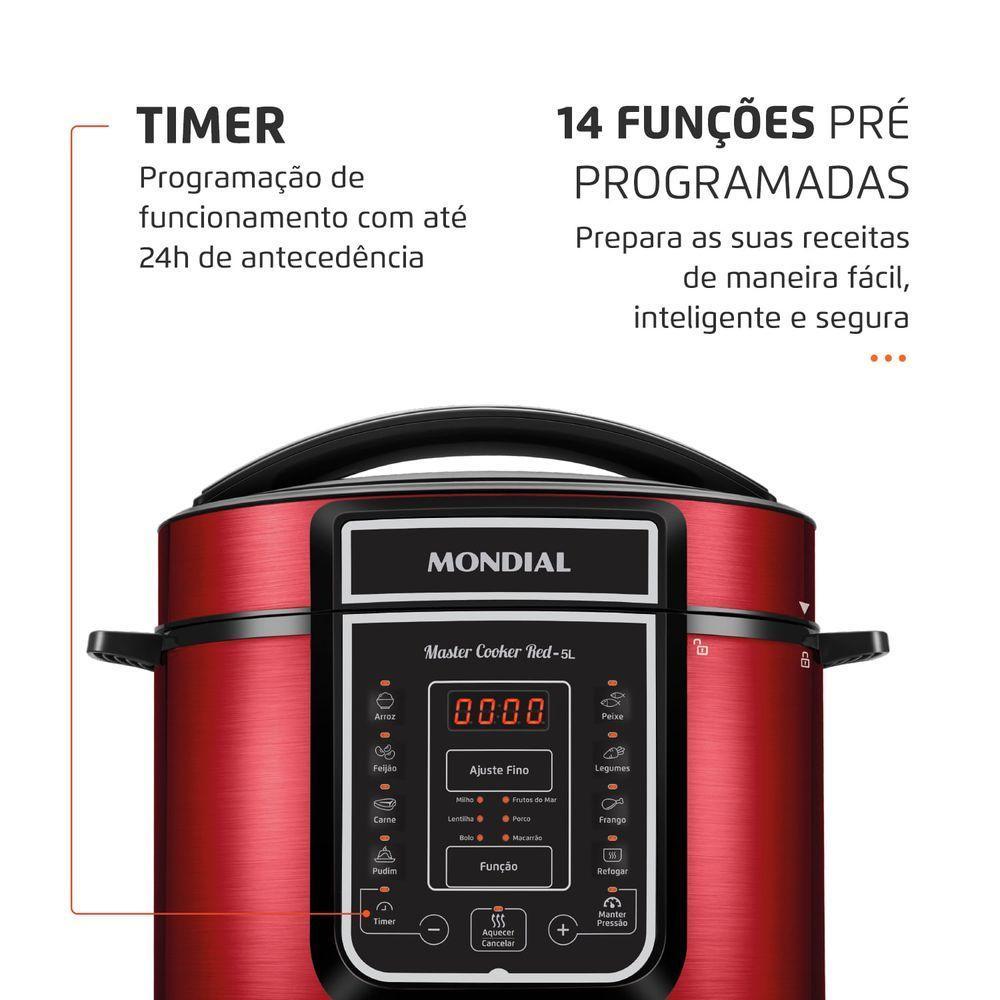 Panela De Pressão Elétrica Mondial Master Cooker Red Pe-39 Vermelho/Inox 127V - 4