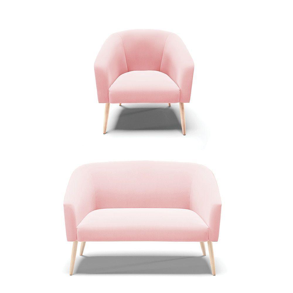 Kit Namoradeira 2 Lugares E 1 Poltrona Rosa Bebê Pés Palito - 1
